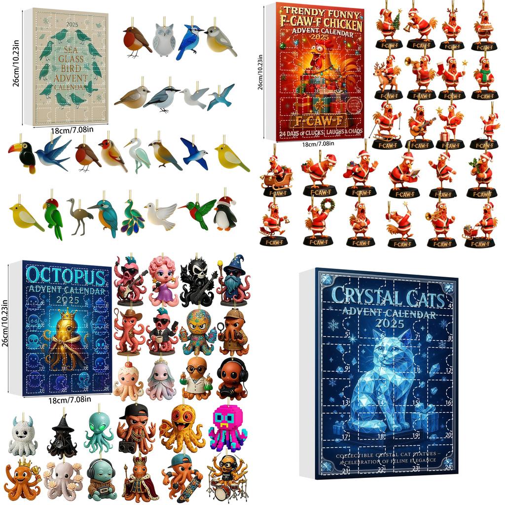 Animal Christmas Series Acrylic Wall Hangings With 24 Parts For Holiday Party And Celebration