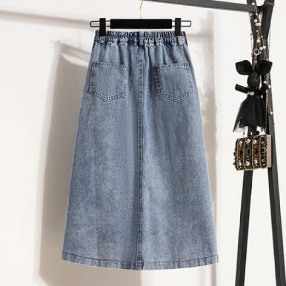 Navava Casual Basic Back Banding Denim Skirt Ns366 2colors 4sizes