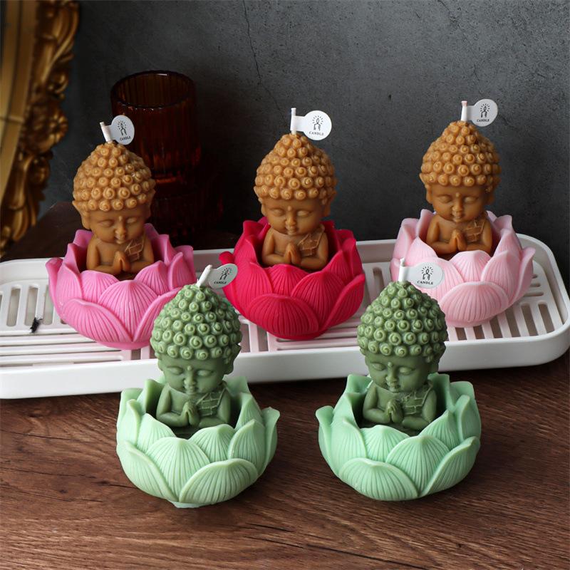Lotus Candlestick Silicone Mold 3D Buddha Statue Shape Candle Mold Aromatherapy Gypsum Mold Concrete Plush Flower Pot Mold
