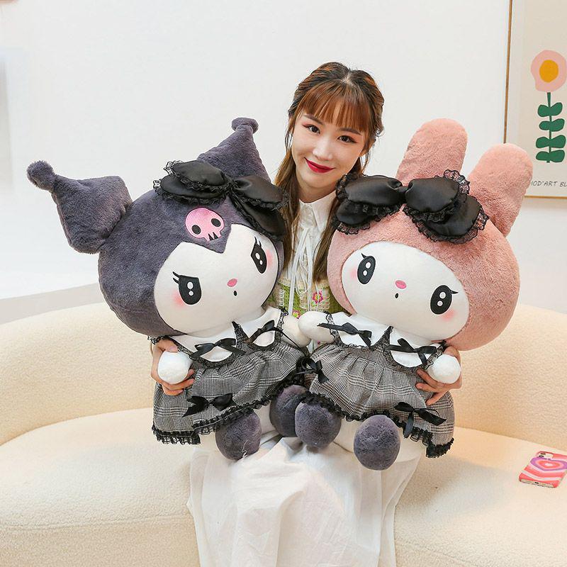 Customized My Melody Bowknot Dress Pillow & Dark Kuromi Plush Doll - Girl's Birthday Gift