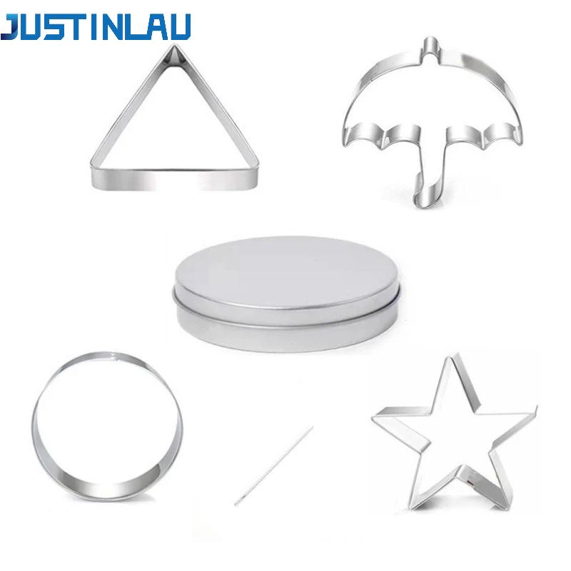 JUSTINLAU 12pcs/Set Candy Making Tool Stainless Steel Cookie Cutters Biscuit Molds Umbrella Triangle Star Circle Food Grade Mold
