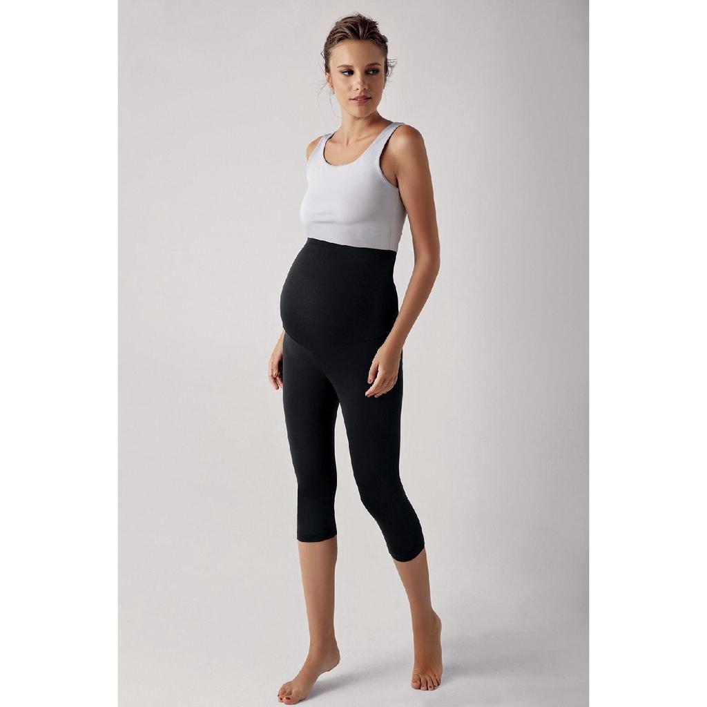 Adjustable High Waist Flexible Gathering Below Knee Capri Maternity Tights T08