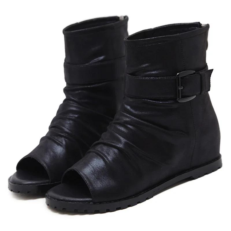 Sandały rzymskie damskie na koturnie wiosenna moda nowe buty na średnim obcasie typu ryba usta klamra paska fajne buty