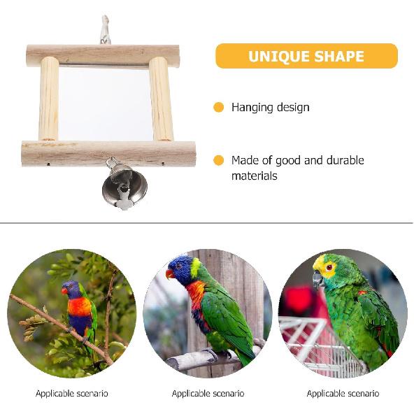FRCOLOR Parrot Mirror Toy Parakeet Woody Toy Chicken Toys for Chicks Bird Cage Mirror Parrot Chewing Bird Mirror with Rope Bird Accessory Hanging