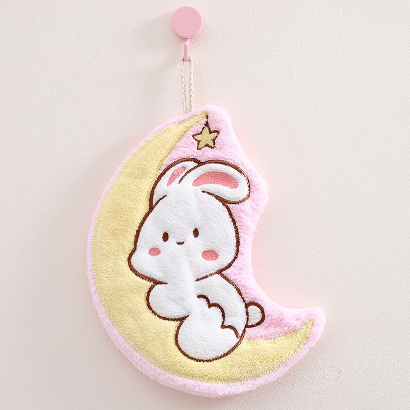 Star Moon Rabbit Coral Fleece Hand Towel Children's Hanging Cute Absorbing Water Without Hair Lanyoning Hand Towel Lanyard Kitchen Towel