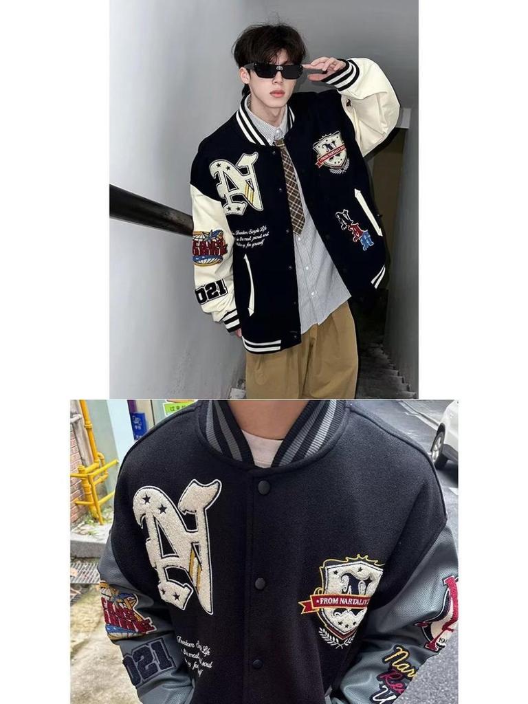 Unisex American Baseball Jacket Autumn/Winter - Trendy Embroidered Cotton Pilot Style, Thick Casual Loose Fit for Couples