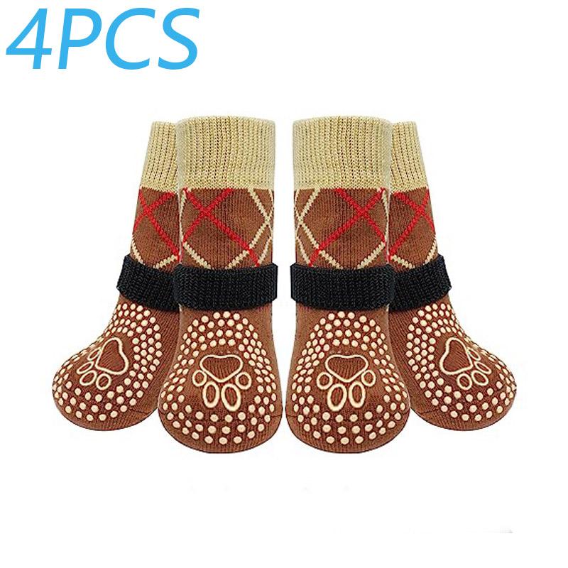 4PCS Anti-Slip Dog Socks Paw Protector Traction Wear Knitted Pet Socks Adjustable Indoor And Outdoor Non-Slip Socks For Pets.