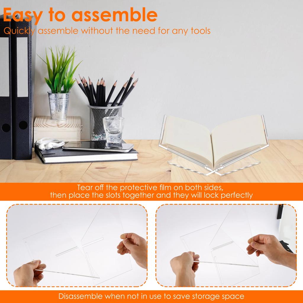 Book Stand Acrylic X Shaped Cookbook Stand Transparent Open Magazine Display Stand Desktop Storage Rack for Books Reading Rack