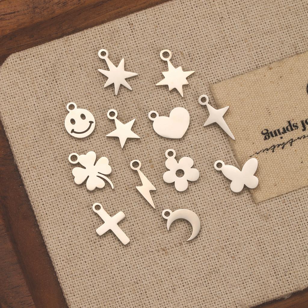 5PCS Mini Star Moon Charms For Making Necklace Bracelet Pendants Findings stainless steel Flower Love Charm DIY Handmade Jewelry
