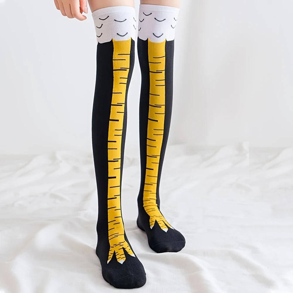 1/2/5 Pairs Women Knee High Socks Trendy Cartoon Funny Chicken Claw Socks Fitness Sports Casual Slim Leg Long Tube Socks Women