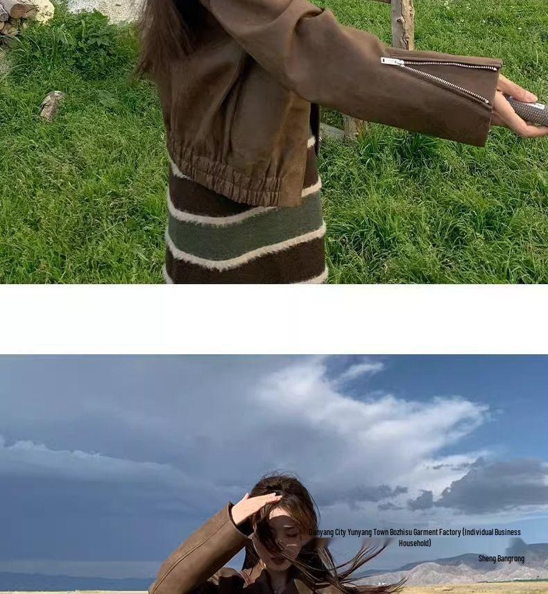 Women's Brown Retro Leather Motorcycle Jacket - New Spring & Autumn Style