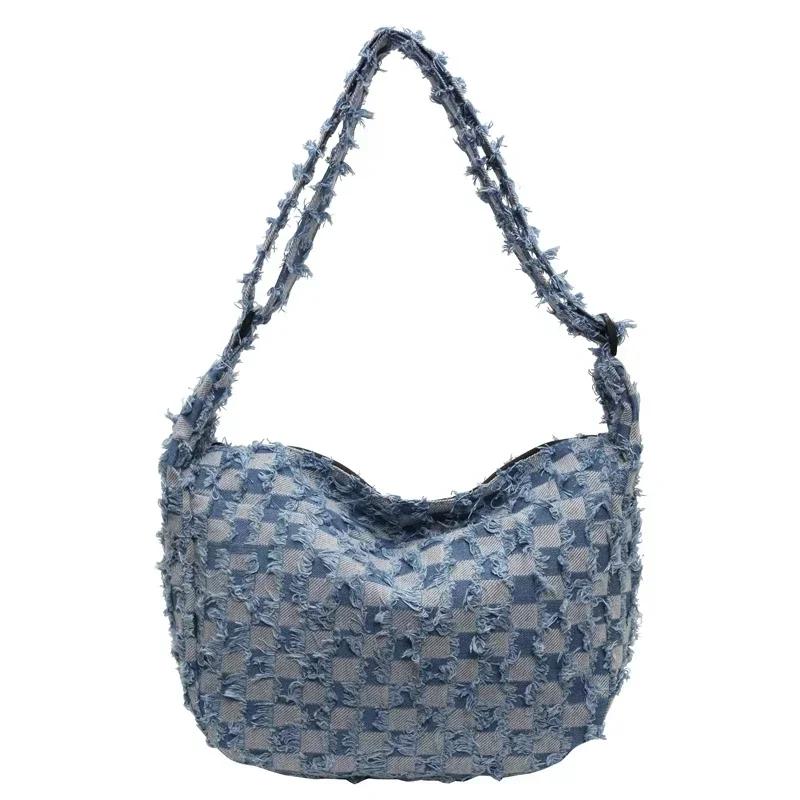 

Большая вместимость женских сумок через плечо, универсальные сумки через плечо, мягкая сумка для путешественников, дизайнерская сумка из денима на молнии