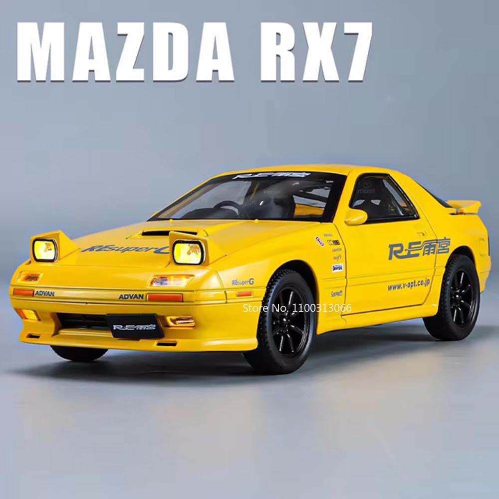 1:24 Initial D RX7-FC MX-5 Alloy Cars Models Toys Diecasts Miniature Supercar Sound Light Vehicles Toy for Children Gifts