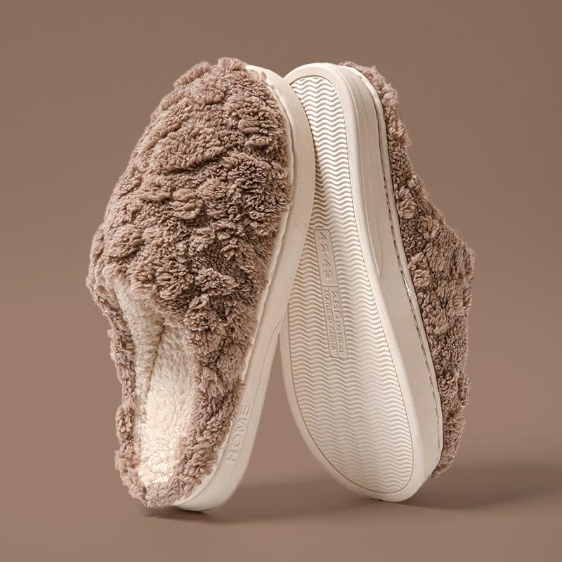Imitation sheep cotton slippers women's winter thick bottom non-slip warm couple home silent fluffy slippers men