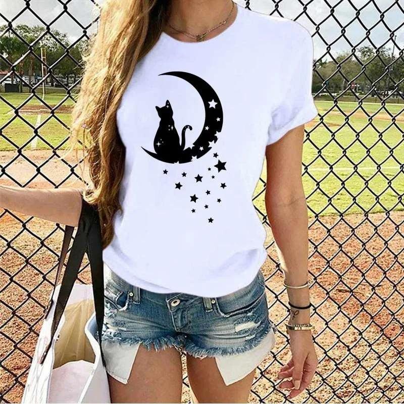 

Футболки с принтом «Горячие кошки» для женщин, летние футболки с коротким рукавом, повседневные летние женские топы с круглым вырезом XXXL золотой