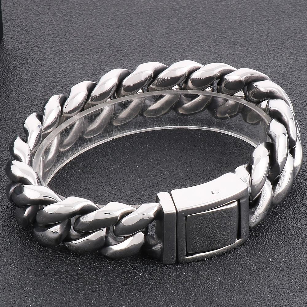 Vintage Schwarzes Cuban Link Kettenarmband für Herren 19 mm Breite Edelstahl Herrenarmband Modeschmuck-Accessoire für Männer