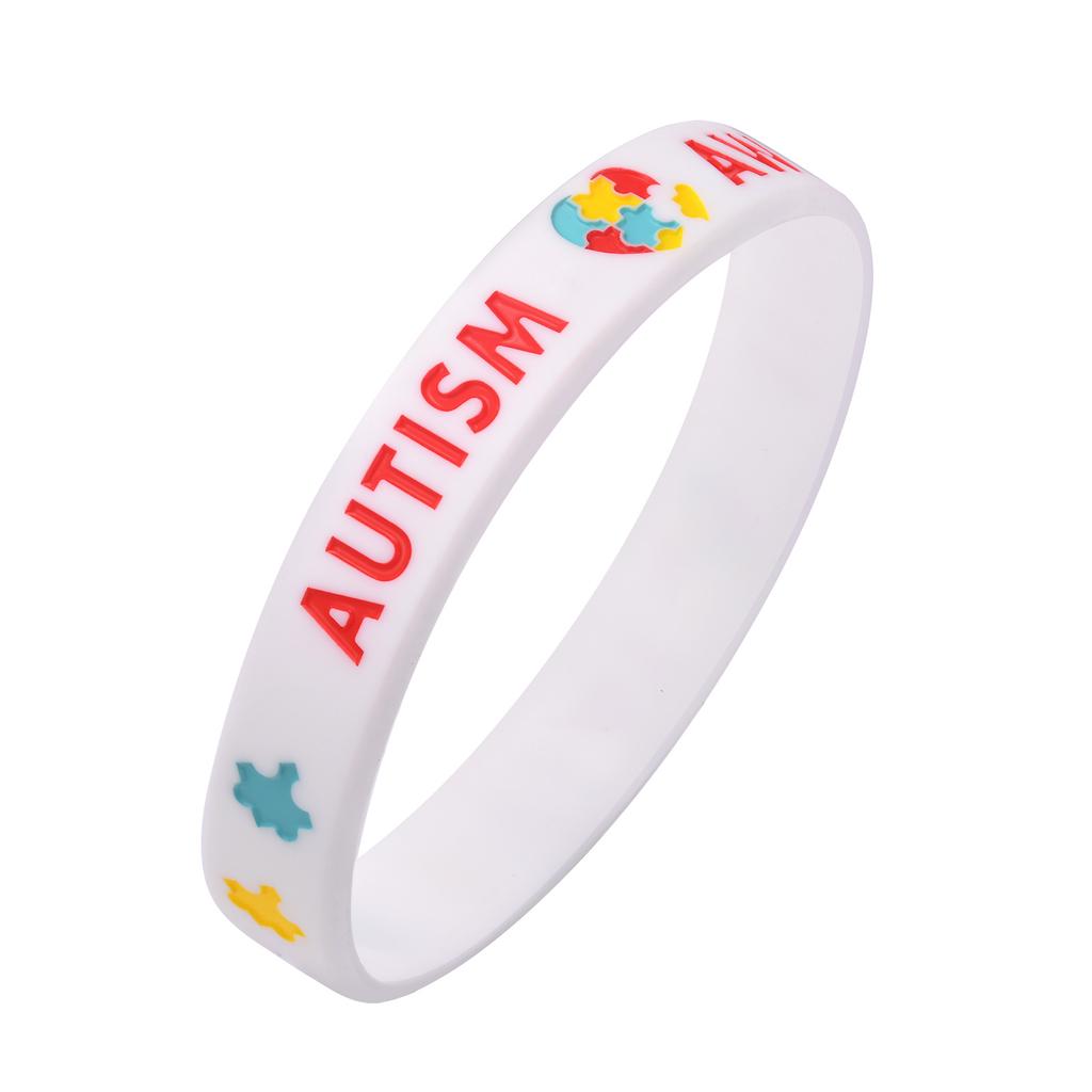 Autism Silicone Bracelets for Men Women, 12mm Soft Rubber Silicone Love Puzzle Autism Awareness Wristband,Sports Bangle
