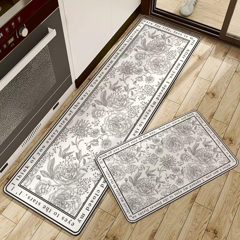 

Vintage Retro Kitchen Floor Mat Kitchen Carpet Oil Proof Absorbent Home Entrance Door Mats Hallway Balcony Long Area Rugs 45CMx70CM