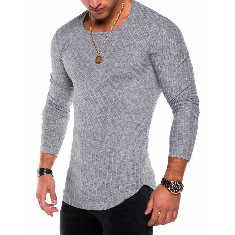Men's Autumn T-shirts Long SleeveT-shirt Solid Color Casual Men's Patchwork T-shirt Slim Tops