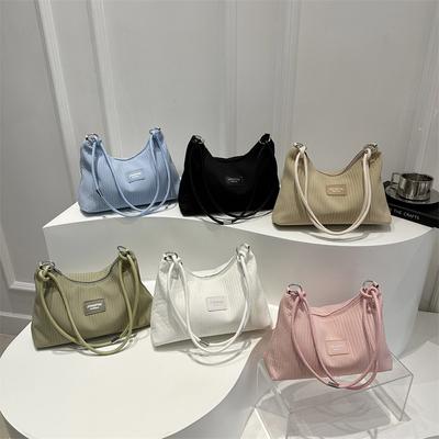 Casual Large Capacity Indentation Stripes  Fresh and New Summer Style Commuting Solid Color One Shoulder Underarm Handbag