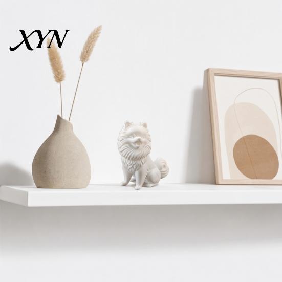 Pomeranian Collectible Figure 3D Printed Cute Dog Figurine, White Twisting Head Puppy Statue, Small Desktop Ornament for Home Office Desk Decor,