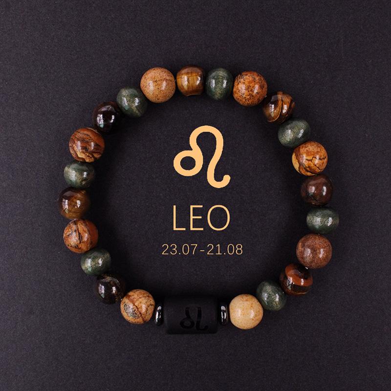 1PC 12 Zodiac Signs for Friends Lovers Stone Beaded Bracelet with Polished Natural Stone Adjustable Couples Friendship Minimalist