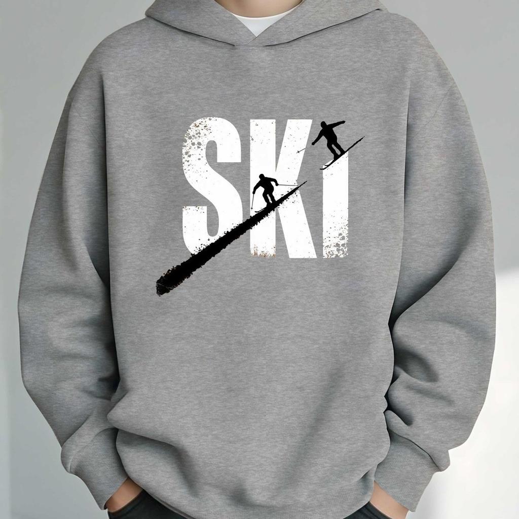 New autumn/winter hooded sweatshirts for boys and girls, featuring a ski grunge winter sports design. Casual and trendy hoodies.