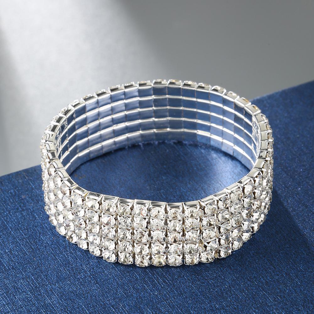 Hot Stretch Bracelet Fashionable Full Diamond Single Row Bracelet Bride Diamond Set Multi Row Diamond Flash Diamond Chain