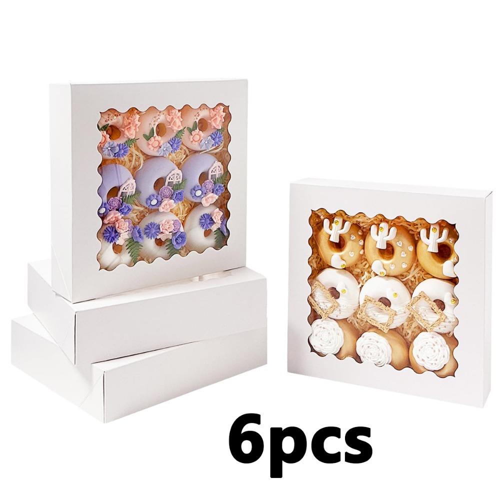 6pcs Treat Boxes with Window Paper Gift Box Treat Boxes Square Gift Packing Box for Gift Giving Party Wedding Anniversary Multipurpose Flip Top