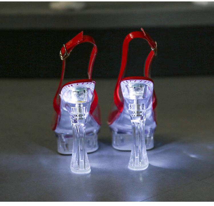 10365-serien 14 cm hæl 4 cm plattform 43 høy nattklubb tykk hæl høye hæler klare hæler Sexy krystallsandaler LFD