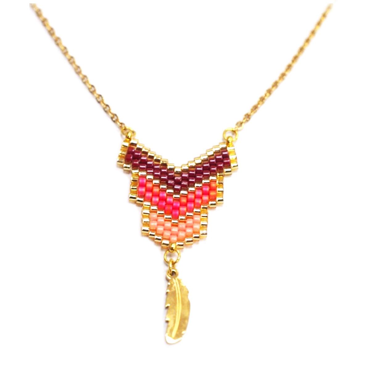 

Les Trésors De Lily [Q0928] - Дизайнерское колье из стали Boho бордово-золотой коралл - 40x21 мм