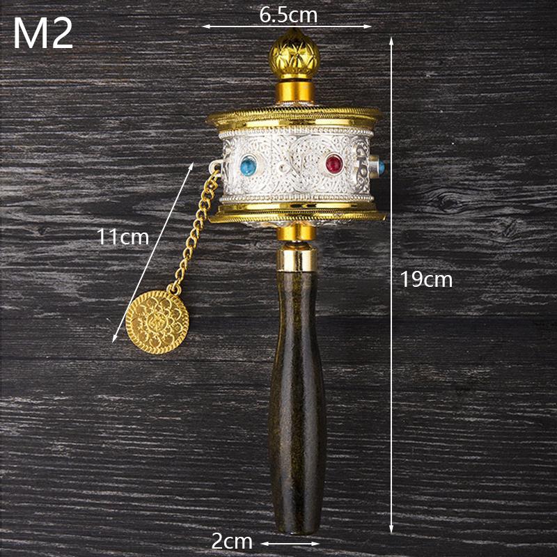 Tibetan Special Crafts Prayer Wheel Alloy Metal Hand Cranking Carving Crystal Decor Prayer Wheel Crafts Exquisite Buddhist Gift
