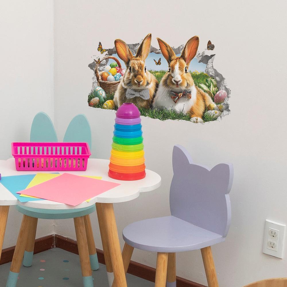 Wall Decoration Stickers for The Easter Bunny and Eggs Restaurant's Living Room, Featuring Broken Walls and Colorful Eggs.