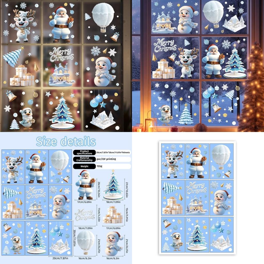 Christmas Snowman Tree Window Art Pvc Static Stickers Set Christmas Decorations