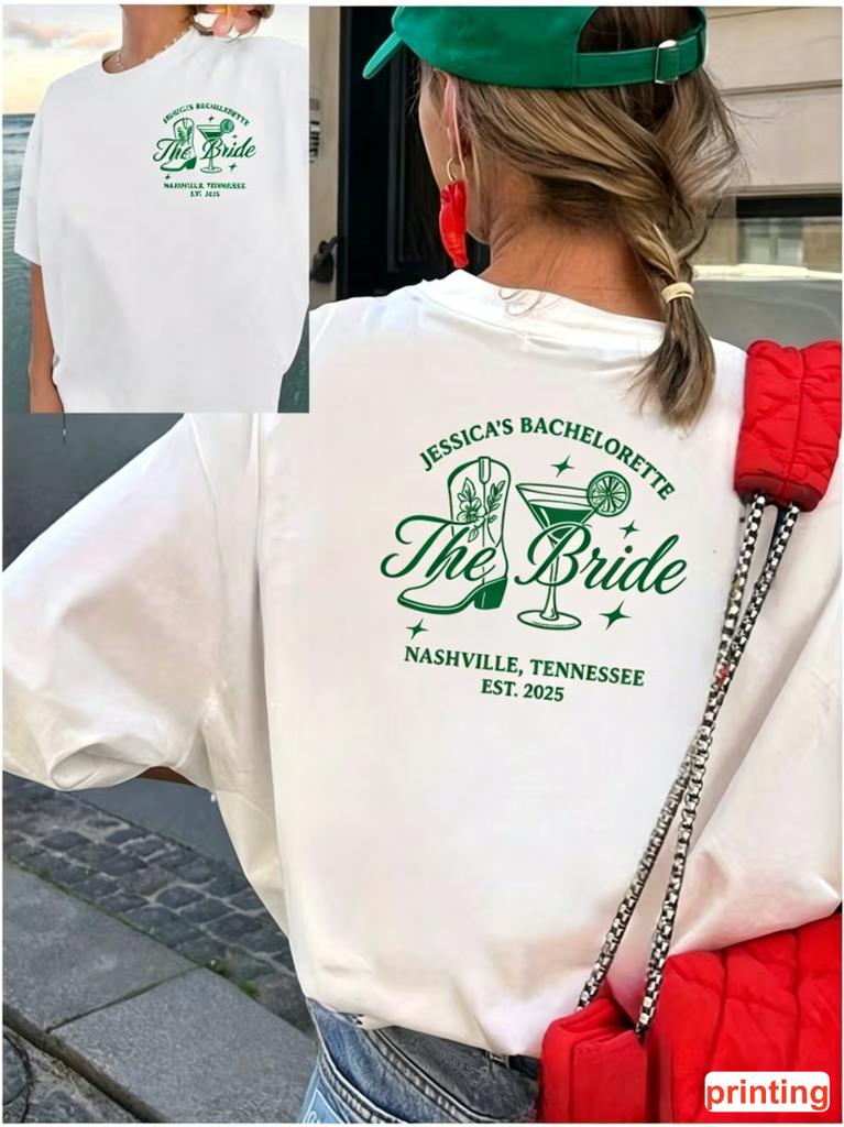 Cowboy Boot  Martini Bridal Print Tshirt Crew Neck Short Sleeve Casual Tee Perfect For Bachelorette  Country Wedding Attire