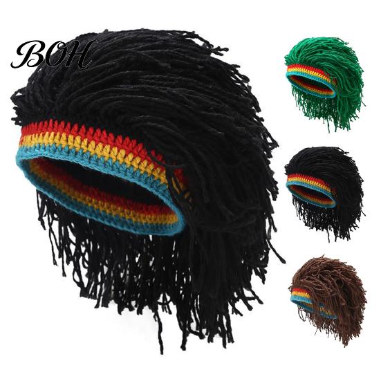 Unisex Dreads Kapuzenmütze Hip Hop Stil, Einteilige Perückenmütze Gestrickt für Jungen und Mädchen Musikfestival Mütze Kappe, für Partys Festivals Halloween Tägliches Tragen Flexibel