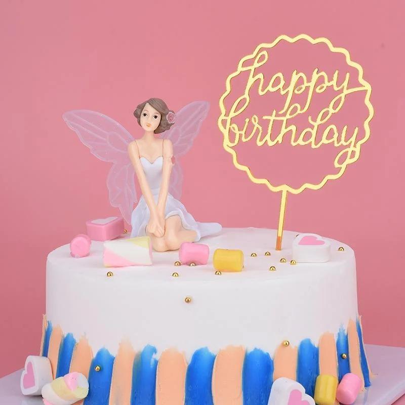 5 pcs Gold Acrylic Cake Topper 5pcs Happy Birthday Cake Topper Cake Decoration Supplies for Birthday Decorations