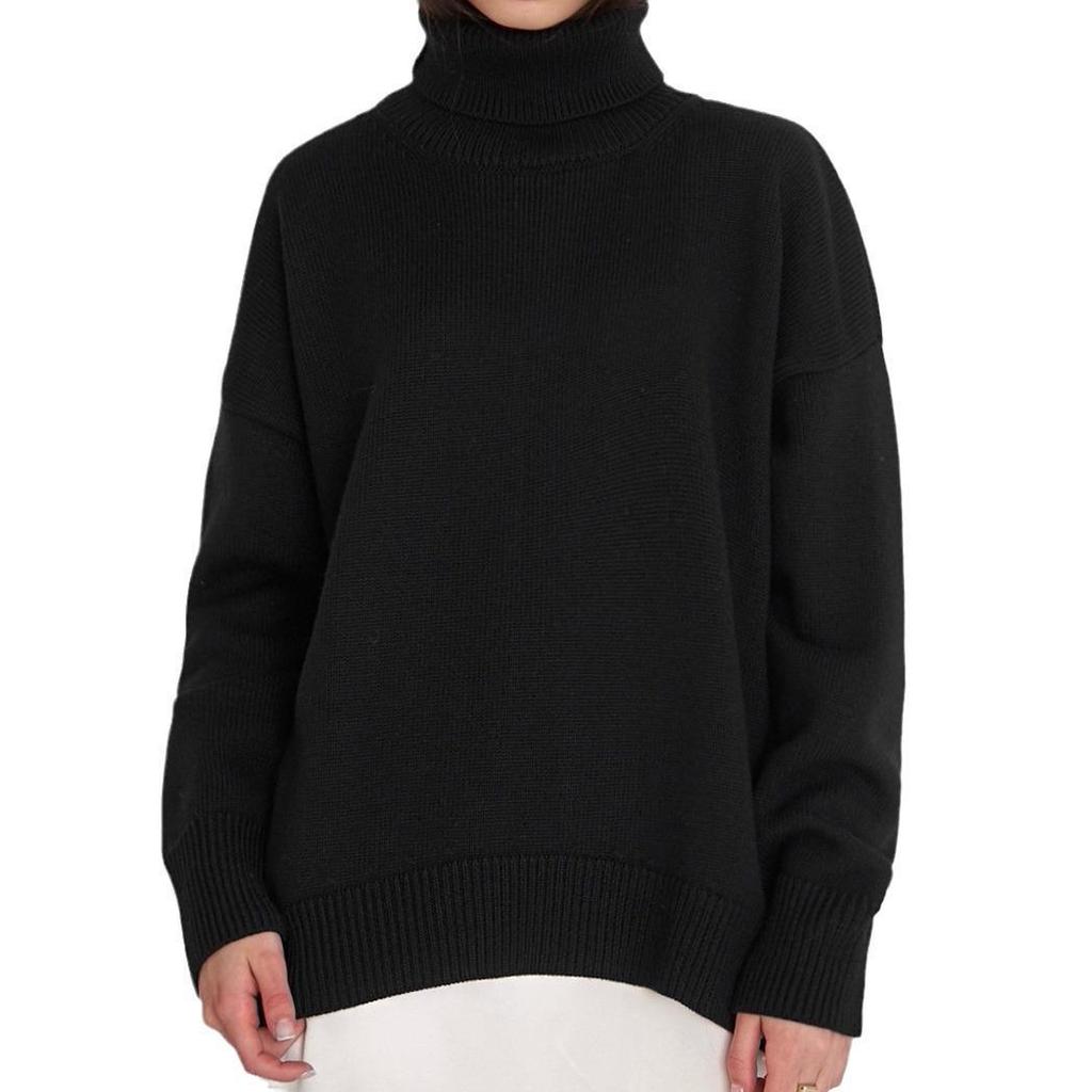 2024 Europeisk & Amerikansk Lösstickad Polotröja: Klassisk enfärgad höst-/vintermode för kvinnor