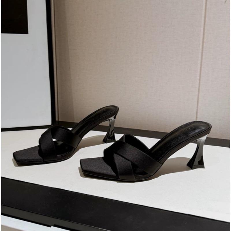 

Fashion 2025 New Luxury Women s Sandals Sexy Dress High Heels Daily Office Party Open Toe Women s Sandals Square Head Women s Shoes 35 чёрный