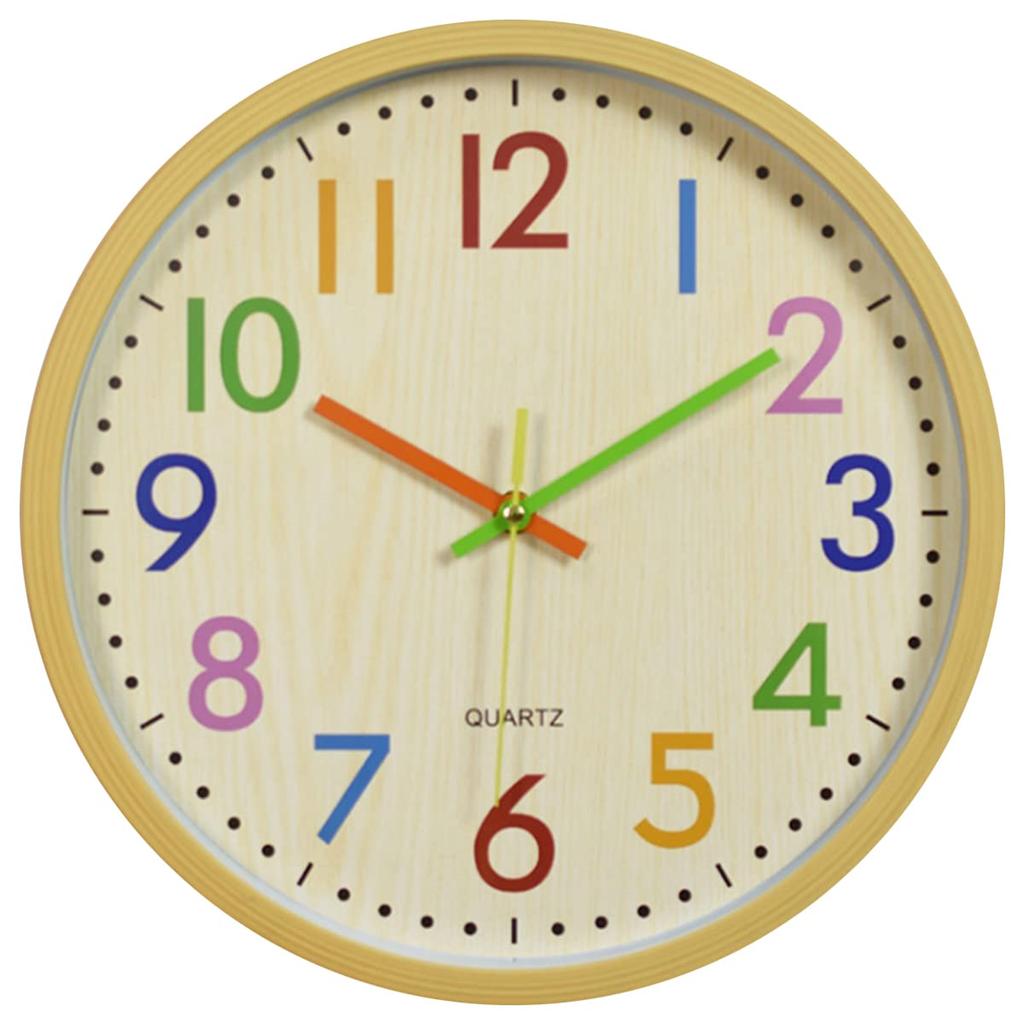 Felimore Colorful Quartz Wall Clock, Silent, Continuous Second Hand, Perfect for School Entrance Celebrations, Wall-Mounted, Wood Grain Finish,
