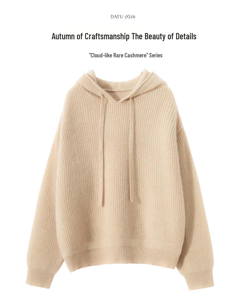 Lekasha Women's Cashmere Goat Wool Loose Knit Base Layer Pullover Warm Hoodie