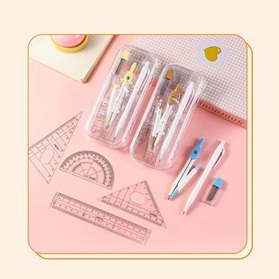 7PCS/Set Plastic Ruler Compasses Set Straight Ruler Set Square Stationery Ruler Set Propelling Pencil Drawing Tool Students