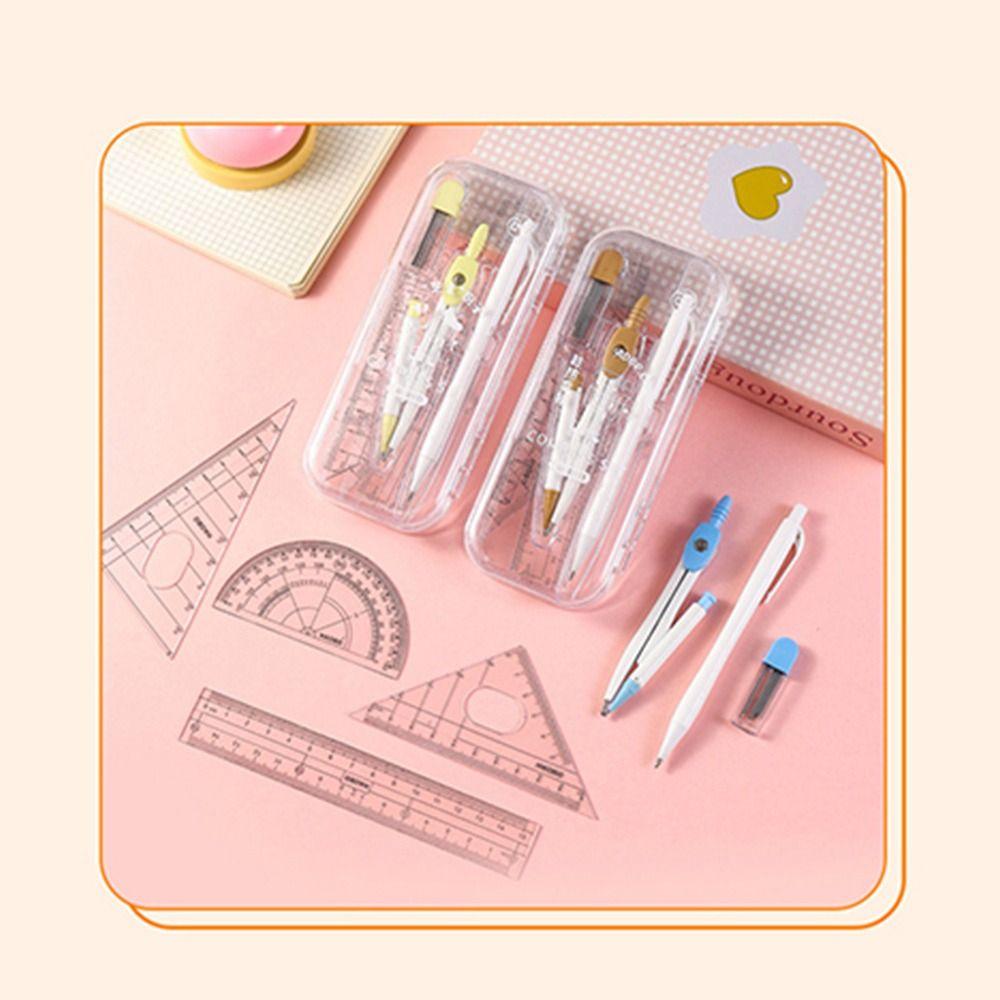 7PCS/Set Plastic Ruler Compasses Set Straight Ruler Set Square Stationery Ruler Set Propelling Pencil Drawing Tool Students