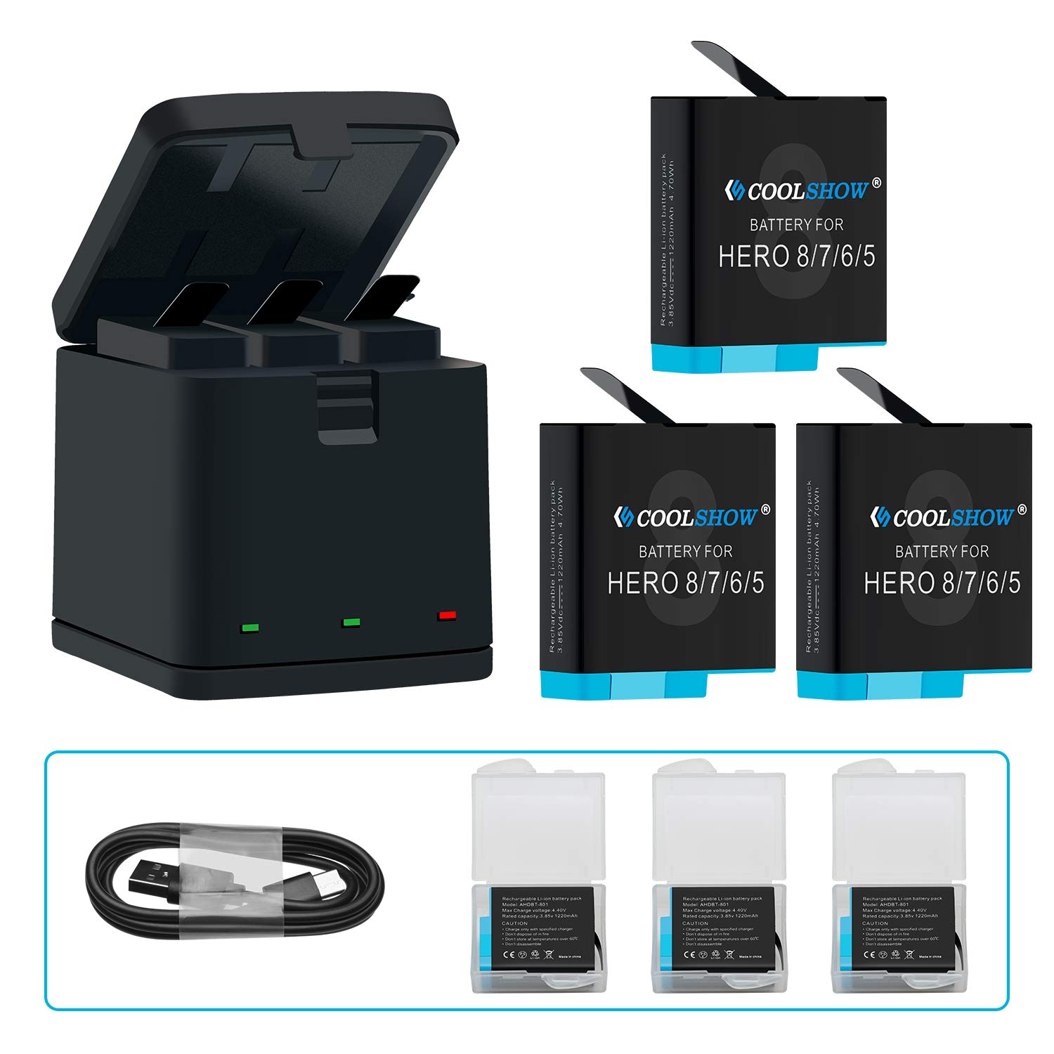 

COOLSHOW GoPro HERO 8 Зарядное устройство GoPro 8 Совместимо с GoPro HERO 8 7 5 Black Hero 2018 Совместимо с боксом для хранения Тип 3 Порт USB Интерфейс зарядного устройства
