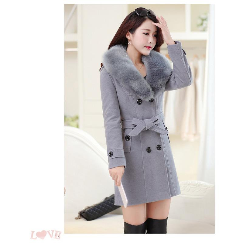 Autumn and Winter Woolen Women's Coat with Double-breasted Woolen Coat