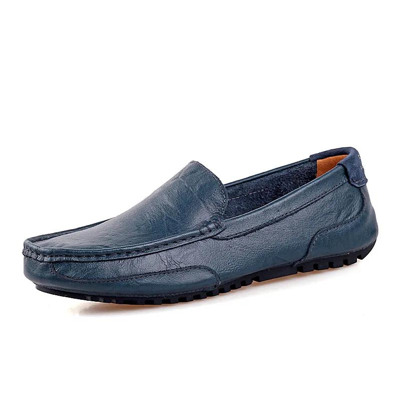 Fashion Genuine Leather Shoes Men Loafers Flat Casual Driving Shoes Brand Male Footwear Black Yellow Blue Soft