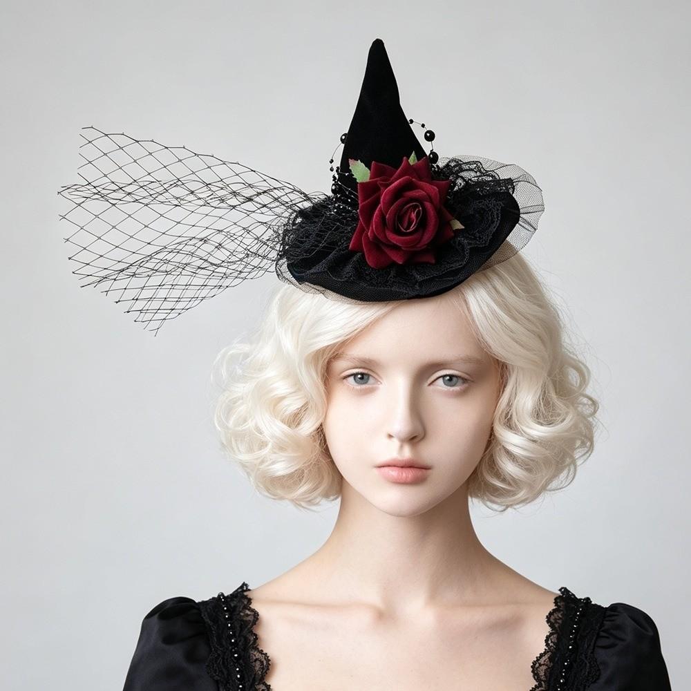 Netz-Hexenhut Haarspange Blume Hexen-Haarnadeln Kreative Halloween-Haarspange Kostümparty