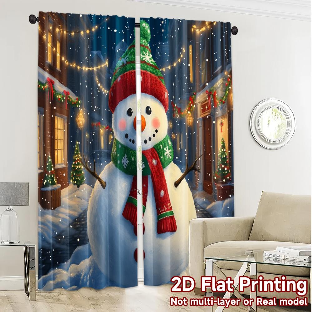 2pcs,Curtains Cute Snowman Christmas Winter Scene (3) Popular Creative Curtains Versatile Fabric Curtains Thermal Insulation,