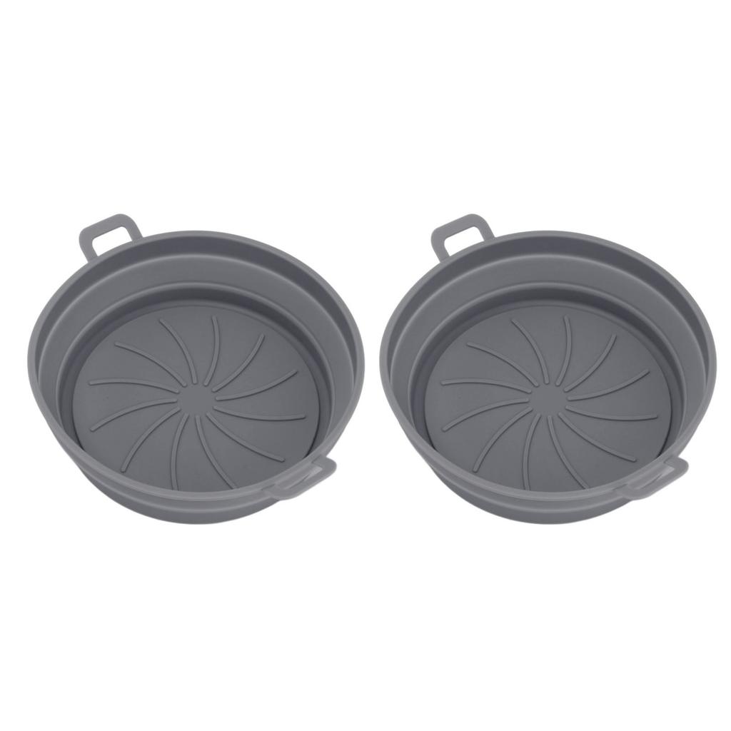 2 Pcs Silicone Air Cooker Pot With Handle Round Fryer Liner Tray Replacement for Kitchen Cooking Accessories 21cm Grey