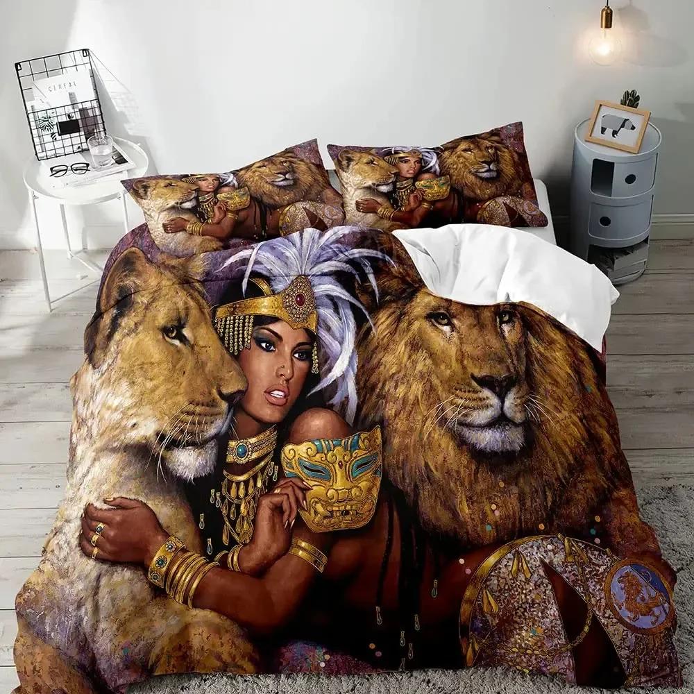 Lion Rose Animal Floral Nature Theme Comfortable Duvet Quilt Cover Pillowcase Bedding Set Children Bedroom Decoration Home